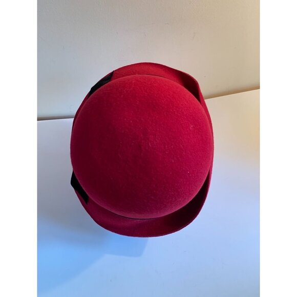 Laura Ashley Vintage 90s Red Felt Wool Brim Hat Velvet Bow main image 8